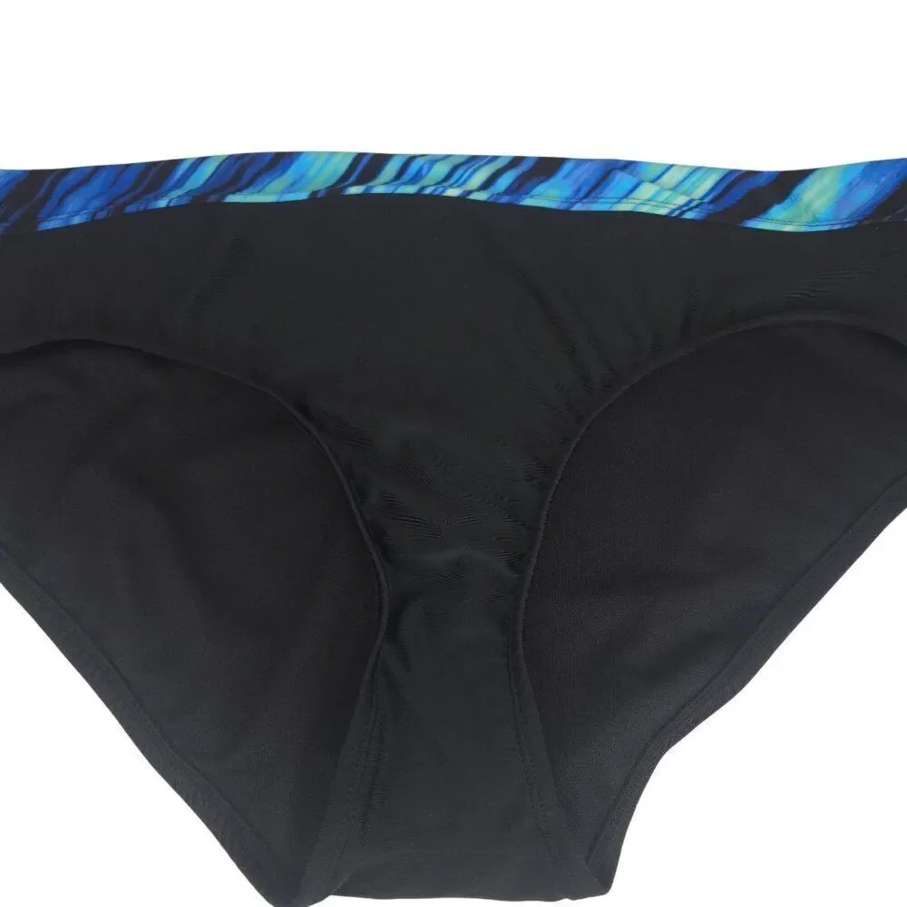Black Swim Briefs Blue Patterned Waistband Womens Size XXL New